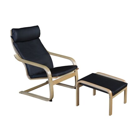 Regency Niche Mia Bentwood Reclining, Lounge, Rocking Chair Ottoman- Natural/ Black Leather N2050LNTBK